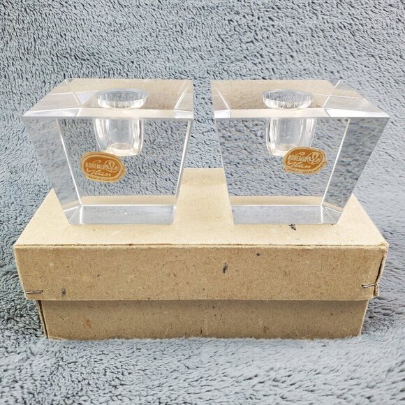 Bohemia Glass MCM VTG Czechoslovakia Crystal Candle Stick Holders Pair Orig. Box - Picture 1 of 17